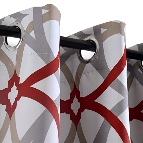 Driftaway Alexander Thermal Blackout Grommet Unlined Window Curtains Spiral Geo Trellis Pattern Set Of 2 Panels Each Size 52 Inch By 36 Inch Red And Gray #TOP3