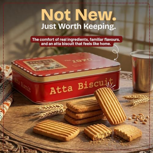 Image of The 1970 Shop 100% Atta Biscuit | Made in Desi Ghee | 0% Maida | No Preservatives | No Palm Oil | Authentic Indian Snack | Atta Biscuit For Healthy Tea Snacking | Premium Handmade Cookies | Eggless & Vegetarian | 200g | Pack Of 6