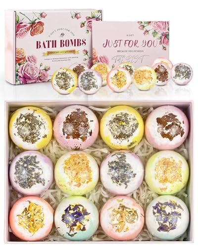 Bath Bomb Gift Set for Women, 12 Pcs Handmade Fizzy Bubble Bath Bombs, 6 Soothing Fragrances, Gentle & Moisturizing Bubble Bath Bombs, Skin-Friendly & Organic, Ideal for Christmas and Birthday Gifts