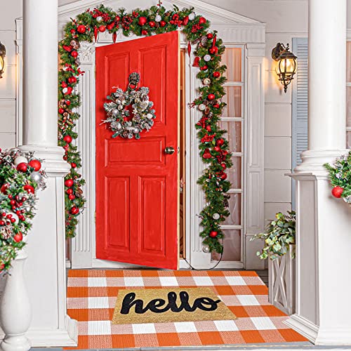 Seeksee Cotton Buffalo Plaid Rug 27.5"X43" Orange And White Hand Woven Checked Rug Washable Doormats Indoor Outdoor Rugs For Layered Front Door Mats, Porch, Kitchen, Farmhouse, Entryway #TOP8