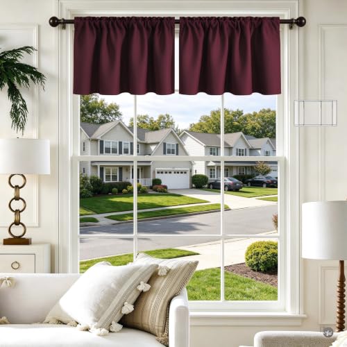 Ladity Burgundy Red Valance Curtains Kitchen Blackout Thermal Toppers