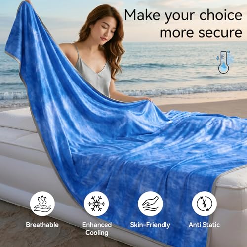Image of Guohaoi Cooling Throw Blanket for Hot Sleepers, Full Size 60''x90'' Lightweight Breathable Summer Bed Blanket for Couch, Arc-Chill Q-Max >0.5 Cool Fiber,Lightweight Tie Dye Blanket Blue