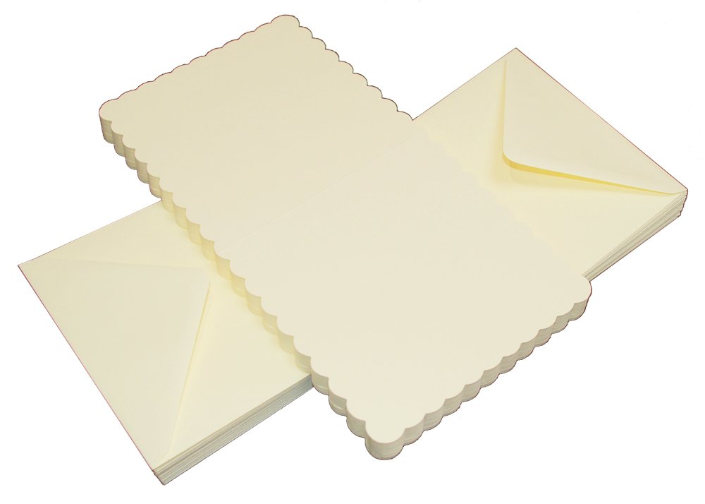 Craft UK 50 Ivory Scalloped Cards &amp; envelopes 6 x 6, Card, 50 x 68 mm