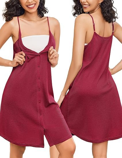 ELESOL Maternity Nursing Gown and Robe Set 2 Piece Waffle Breastfeeding Nightgown 3 in 1 Labor and Delivery Hospital Gown