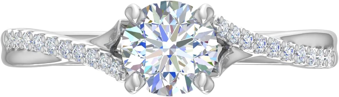 0.70 Carat Prong Set Diamond Twisted Engagement Ring in 14K Solid Gold (I1-I2 Clarity)