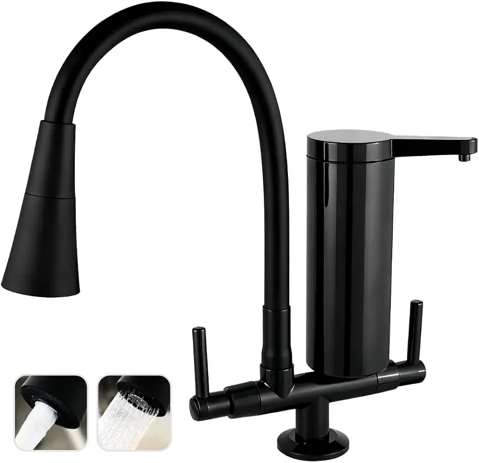 Torneira Gourmet com Filtro Pró Saúde, Preto Fosco, para cozinha ABS Premium, 2 Jatos concetrado e chuveirinho Design Luxo