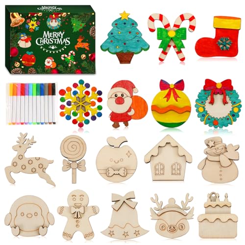 Worgree Christmas Crafts for Kids, 36pcs DIY Wooden Magnets Art Craft...