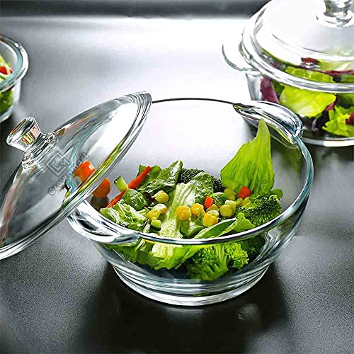 Crownmart Deep Round Glass Casserole Oven and Microwave Safe Serving Bowl with See Through Top Glass Lid-1000 ml Set of 1