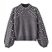 Produktbild OIKAY Abverkauf Heißer Damen Winter Bluse Pullover Grau O Neck Langarm Perle Strickpullover