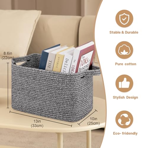 Image of OIAHOMY Storage Basket, Woven Baskets for Storage, Cotton Rope Basket for toys,Towel Baskets for Bathroom - Pack of 3, Black