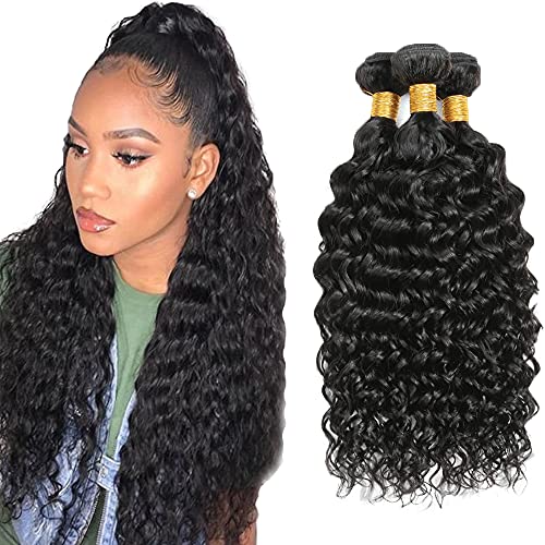 NiegMeag 22 22 22 Inch Water Wave Bundles Human Hair 3 Bundles 8A 100% Unprocessed Human Hair Extensions for Women 100g/