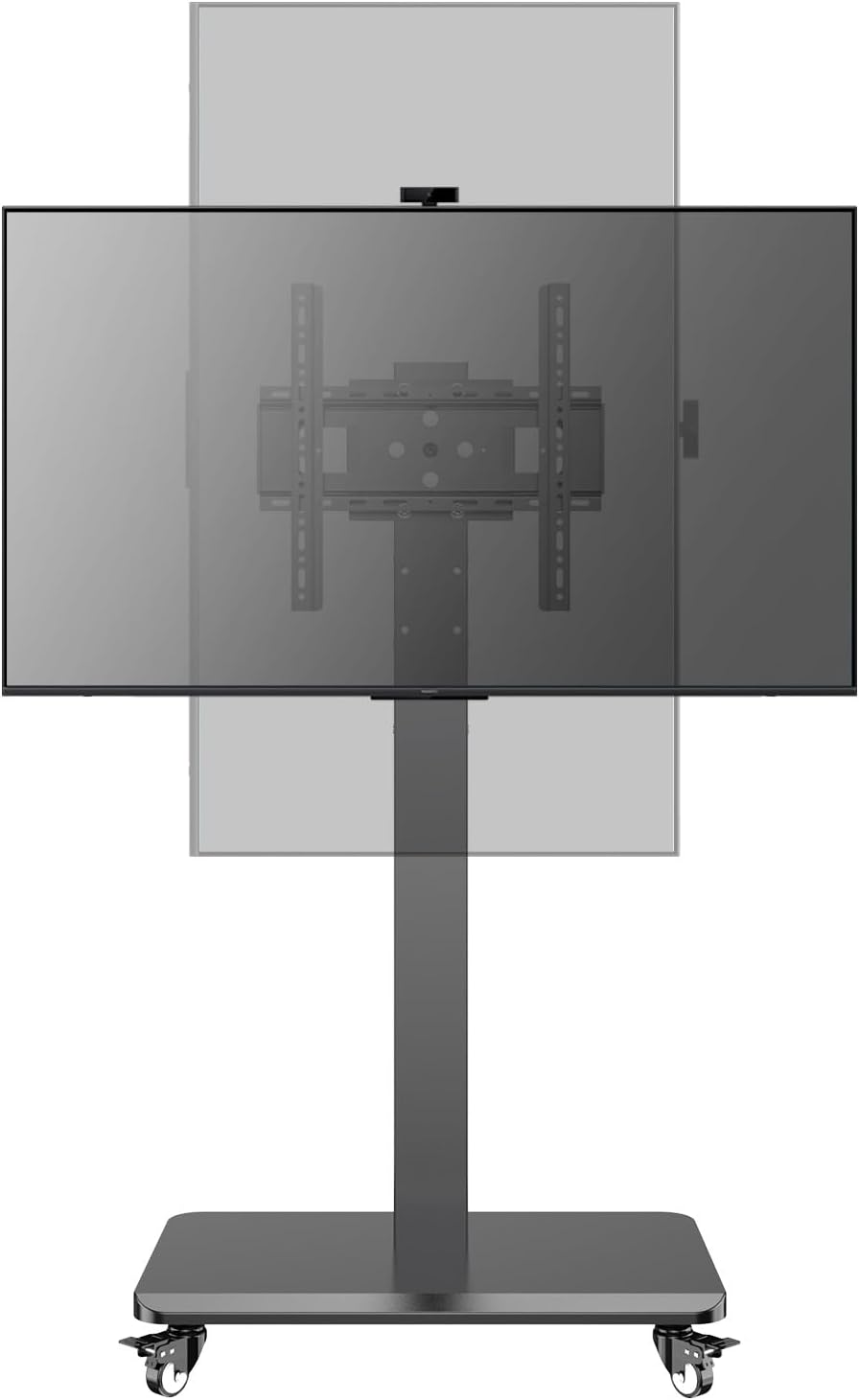 Mobile TV Cart Rolling TV Stand for 26 to 65 Inch TVs, Landscape to Portrait Rotating, Height Adjustable Portable Floor TV Stand with Locking Wheels Hold Up to 110 Lbs Max VESA 400x400mm