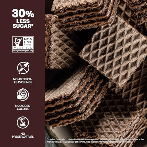 Image of Loacker Quadratini Double Choc Wafer Cookies LARGE - 30% Less Sugar - Premium Crispy Bite Size Cocoa Wafers - NON-GMO - LARGE Pack of 6