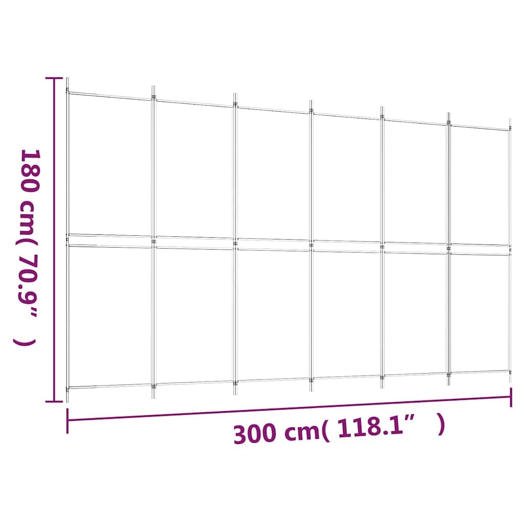 Paravent 6 pièces en tissu blanc - 300 x 180 cm - Pliable - Brise-vue - Pour salon, chambre à coucher, bureau, balcon, jardin - Paravent peu encombrant avec tissu et cadre en fer