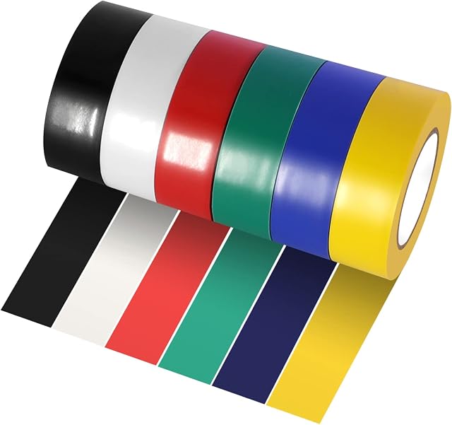 Xrkuu 6PCS Mixed Color Electrical Tape, 18mm x 10m Waterproof PVC Electric Tape, High Temperature Resistant Insulating Tape outdoors & Indoors for Decoration Workers & Electricians