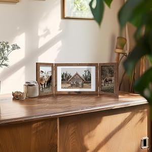 Sonefreiy 3 picture frame 5×7 and 4×6 photo collage frame for wall rustic hinged folding multi picture frames tabletop brown wooden frame gifts for mom grandma family friends  urban country home decor