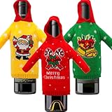 SNILOAW 3Pcs Christmas Wine Bottle Covers Christmas Wine Decorations Ugly Sweater Party Decorations Ugly Xmas Sweater Gifts Knitted Hoodie Sweatshirts Bottle Bags