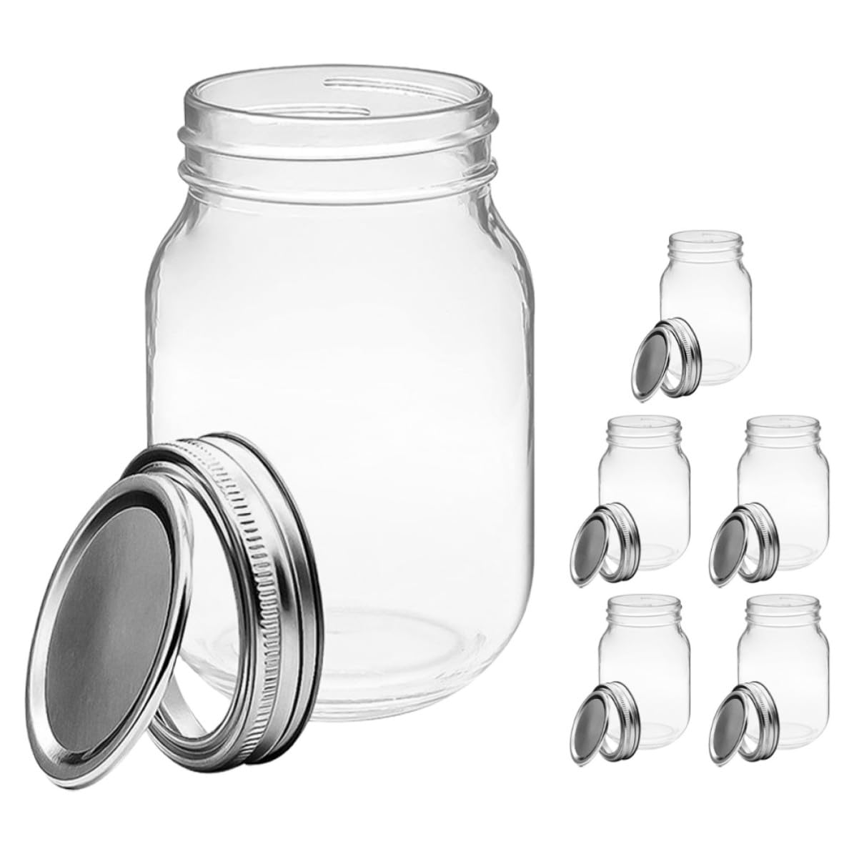 Kichvoe 6 Stück pack Weithalsgläser aus Glas 500ml mit Deckel Wiederverwendbare Einmachgläser für Zuhause und Restaurant Vielseitige Vorratsbehälter für Lebensmittel