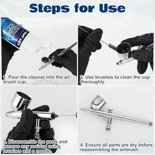Image of HOMY ARTY Airbrush Cleaner Kit 39.56 fl oz - with Nozzle Cleaner & Cleaning Brushes, Airbrush Cleaning Kit for Water-Based Acrylic Airbrush Paint, Art Tools, Brushes & Airbrushes