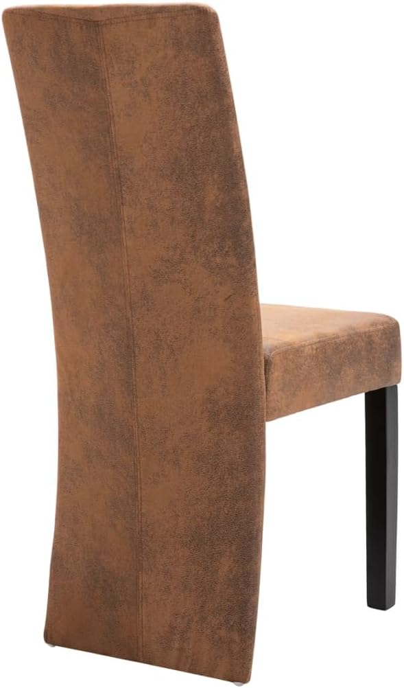 vidaXL Dining Chairs 4 Pcs, Side Chair with Solid Wood Legs, Accent Dining Chair for Home Kitchen Living Room Bedroom, Brown Faux Suede Leather