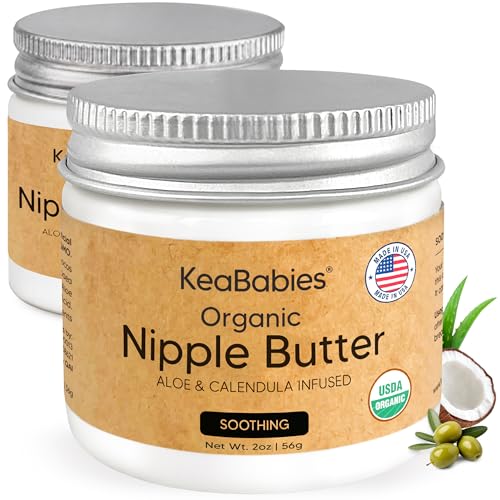 Image of 2pk Organic Nipple Butter for Cracked, Sore, Relief, Safe (Soothing, 2oz) | USDA, 100% Natural Clean Nursing Nipple Cream Safe for Breastfeeding, Breast Cream, Non Lanolin Balm, Postpartum Essential
