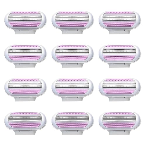 12 Piezas Recambios para Maquinilla de Depilación Mujer, Cuchillas de Afeitar para Mujer Compatibles Venus, Cuchillas de 3 Hojas de Acero Inoxidable Bandas Lubricantes para un Afeitado Suave y Preciso