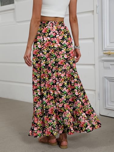 Image of ANRABESS Womens Maxi Skirt Elastic High Waist Swing Tiered A-line Flowy Pleated Boho Beach Vacation Long Skirts