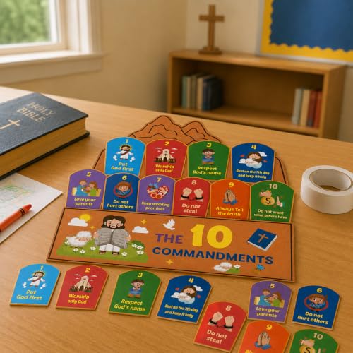 Cinrobiye 24 Set Ten Commandments Craft Kit, Pocket Bible Craft for VBS, DIY Bible Craft Kits for Sunday School Activities, Church Classroom Religious Craft Projects No Scissors Required - Image 4