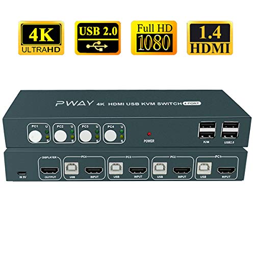 4x1 HDMI KVM Switch 4 Port Ultra HD 4K@30Hz, USB 2.0, HDCP 1.2