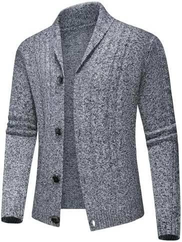 Lamgool Men's Shawl Collar Cardigan Sweater Slim Fit Cable Knit Casual Button Down Sweaters for Fall Winter(Dark Gray,L)