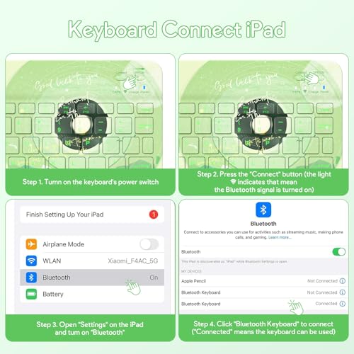 Image of YBING Keyboard Case for iPad 10th Gen 10.9 inch (2022) & 11th Gen (A16, 2025), Bluetooth Wireless Detachable Keyboard with Green Music Painted Patterns, 360 Rotatable Magnetic Case with Pencil Holder