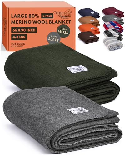 Woolly Mammoth Merino Wool Camping Blanket, 2-Pack, 66"x90" Slate & Moss
