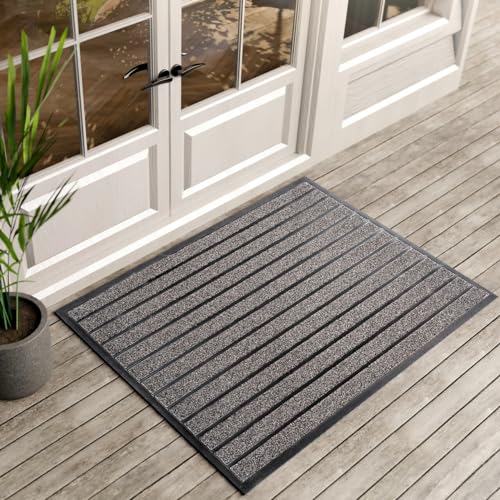ubdyo Extra Durable Door Mat - Dirt Trapping Outdoor Welcome Mats - Non-Slip Outdoor Door Mats - Low Profile Front Door Mat - Doormat - Door Mats Indoor (47" x 32", Bright Grey)