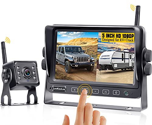 HD 1080P Wireless RV Backup Camera System with Touch Key Monitor,Support 2 Wireless Rear View Cameras Compatible with Furrion Pre-Wired RVs,Trailers,Campers,No Signal Delay LeeKooLuu LK4