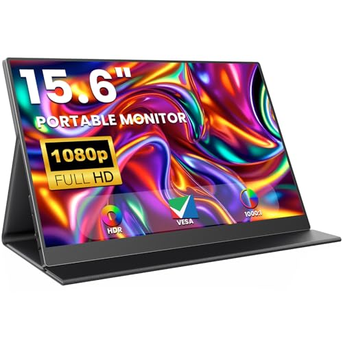 Image of ZUCWO 15.6 Inch Portable Computer Monitor, Portable Monitor for Laptop,PC,MacBook,Phone, PS4, 1080P FHD Display with HDMI USB-C, Built-in Speaker with Leather Case, Travel Work Home Gaming Monitors
