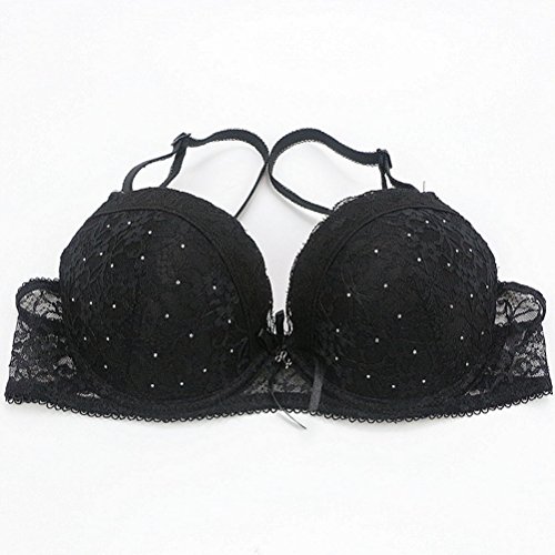 BESTOYARD Damen Spitzen Push up BH Set, sexy Lace Bra und Slip mit Strass Dekor für Frauen (Schwarz) – Bild 4
