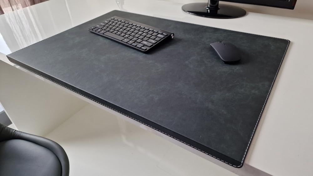 Gewinkelte Schreibtischunterlage mit Kantenschutz Nubuk Leder 60 x 38 Anthrazit