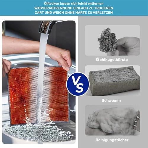 Fresilkora Edelstahl Spültücher, Stahlwolle Spüllappen Waschbar Stahlschwamm, Silberputztuch Reinigungstücher Putzlappen für Küche, Wiederverwendbare küchenlappen für Töpfe Pfannen (10 stück)