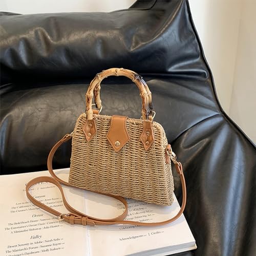 Straw Purses for Women Trendy Summer Woven Tote Bag Straw Basket Crossbody Wicker Purses and Handbags with Bamboo Handle (Khaki) by OWGSEE - Used condition - Image 6