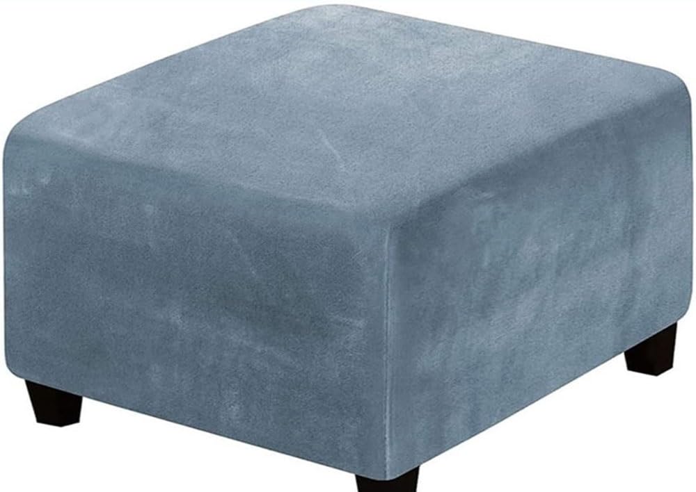 TAYGUM Stretch Ottoman Slipcover,Square Velvet Footstool Cover Large Brown Grey Black Footrest Pouffe Protector Covers With Elastic Bottom Washable Super Soft Universal Slipcovers(Grey Blue,70x70 cm)