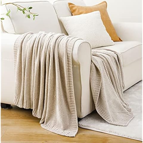 BATTILO HOME Soft Beige Chenille Throw Blanket Cover