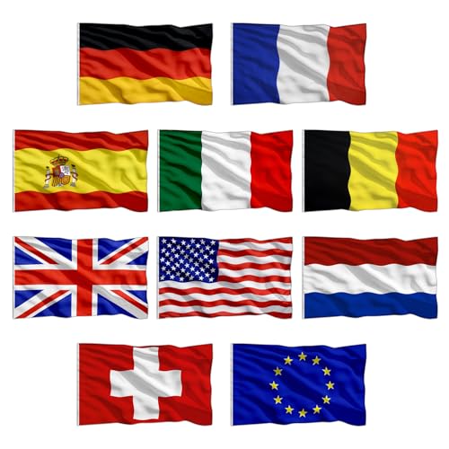 10 Pièces Drapeaux Nationaux 90x150 cm Europe Italie France Espagne Allemagne Royaume-Uni Suisse USA Belgique Pays-Bas pour les hôtels,centres de...