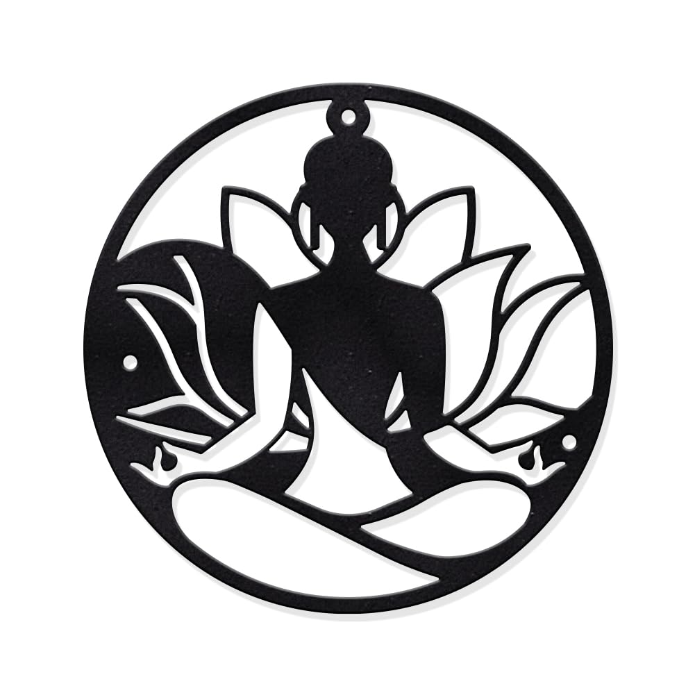 NBEADS Zen Metal Wall Art Decor, Art Zen Lotus Spiritual Meditation Decor Yoga Metal Wall Decor for Home Office Bedroom Garden Living Room Indoor Outdoor Decoration, Black, 18.9x18.9cm