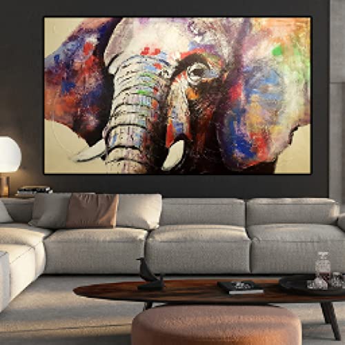 Peinture sur toile éléphant Afrique aquarelle scandinave pour salon 80x160cm sans cadre