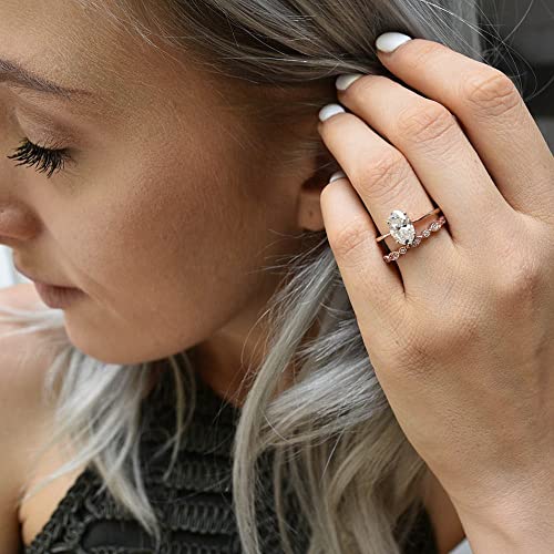 1.5 Carat Moissanite Oval Cut Forever Classic Engagement Ring Solid Gold Plain Ring Band 14K Rose Gold Bridal Ring Stackable Brilliant Ring #TOP2