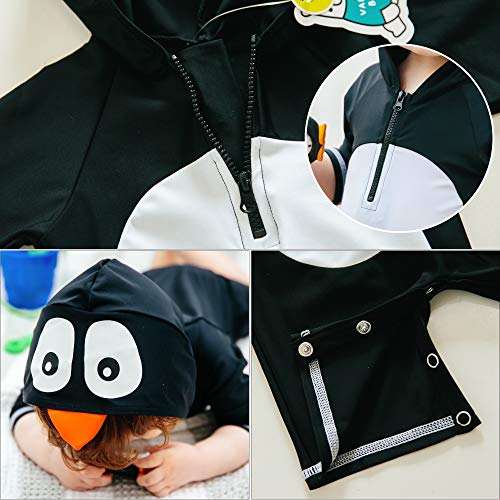 Image of VAENAIT BABY Zip & Snap Rash Guard Swimsuit, UPF 50+ One-Piece Long Sleeve Swimwear, Quick Dry Infant Beach Suit for 0~2T