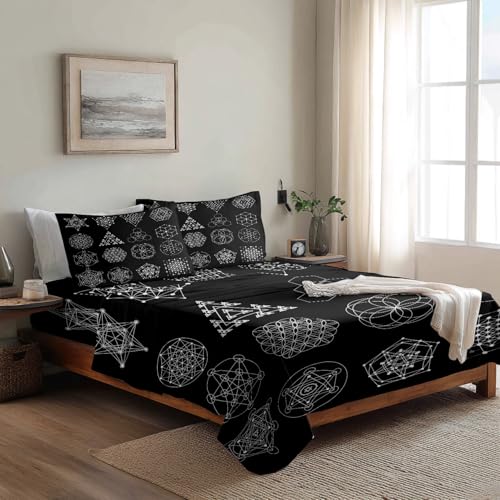 Batmerry Sacred Geometry Symbol Twin Size Soft Microfiber Sheets, Alchemy