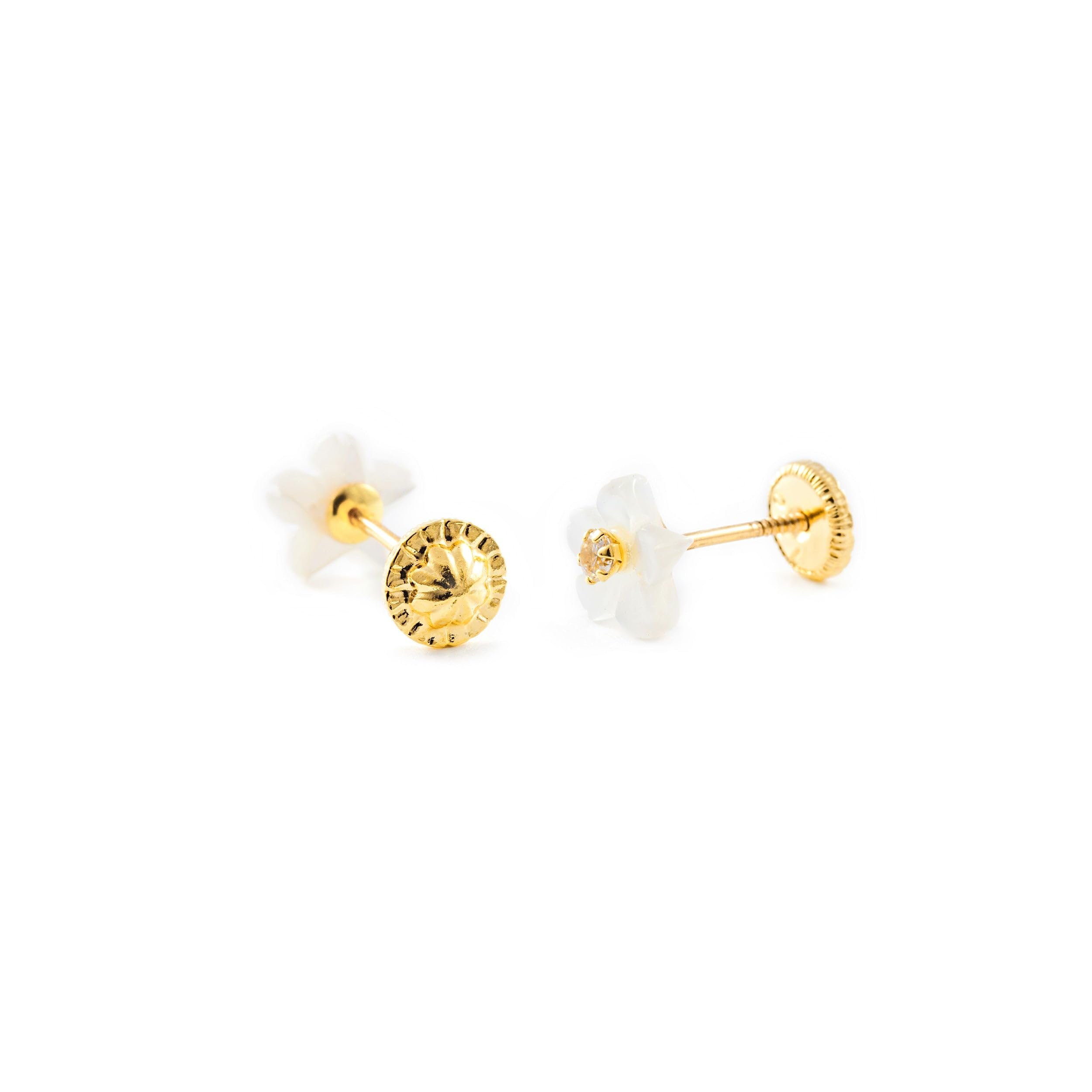 Damen & Kinder Perlmutt Blumen Ohrstecker - Gelbgold 9 Karat (375) - Geschenkbox - Garantiezertifikat
