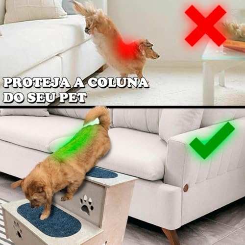 Escadinha Hierarquia para Pet 2 Degraus de Madeira p/Cães e Gatos Antiderrapante Suporta 35 Kgs