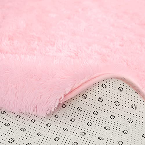 Ultrug Fluffy Round Rug For Kids Room, Soft Circle Area Rugs For Girls Bedroom, Cute Princess Castle Nursery Rug Shaggy Circular Carpet For Teens Girls Baby Bedroom Home Decor, 4 X 4 Feet Pink #TOP3